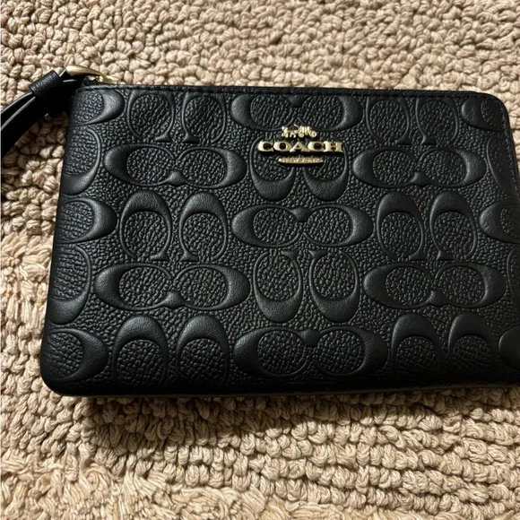 Coach Black Embossed Leather Pouch - Picture 1 of 6